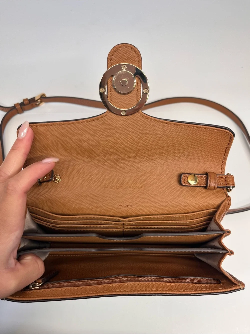 Michael Kors Tan/Brown MK Logo Chain Strap Crossbody
